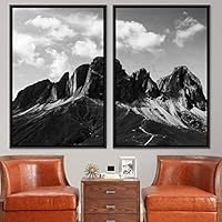 2 Piece Framed Canvas Wall Art Monochromatic Mountains Canvas Prints Home Artwork Decoration for Living Room,Bedroom - 16