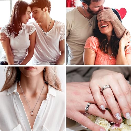 Matching Necklaces For Couples Pendant Necklace For Women Men Matching Promise Rings Pendant Set Stainless Steel Couple Necklace For Him And Her Anniversary Valentine's Day Jewelry Gift3