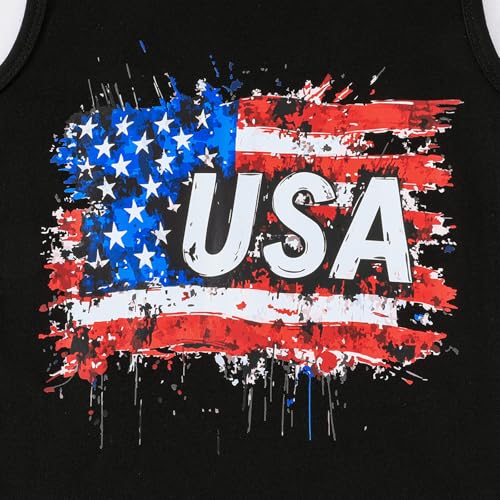 Image of Boys 4th of July Tank Kids American Flag Sleeveless Shirts Cotton Patriotic Tees Top Independence Day Clothes