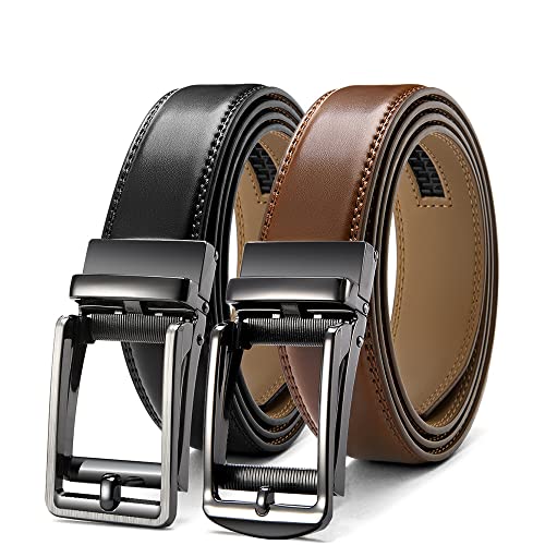 FOOOZ Multicolor Genuine Leather Men's Belts Fashion Business Automatic Buckle Straps Ratchet Cow Leather Waistband 3.5cm Width,FLZDJGFTQSYT,95BKBU,110cm
