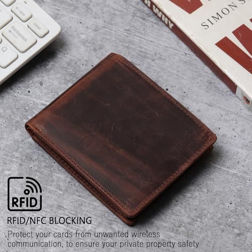 100% Genuine Hunter Leather, RFID Blocking, Bifold Wallet, Thin & Stylish with ID Window Brown Colour, Secure, Durable Extra Capacity with 9 Credit Cards slots, Gift for Him4