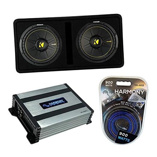 Kicker Bundle Compatible with Universal Vehicle 44DCWC122 Dual 12" Loaded Ported Sub Box with A400.1 Amplifier and HA-AK8 8Ga Amp Install Kit