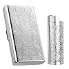 Vintage Metal Cigarette Case with J6 Lighter Metal Case, Holds 12pcs 100mm Cigarettes, Can Also Be Used for RFID Credit Card and Cash Organizer (Silver, 12pcs 100's)