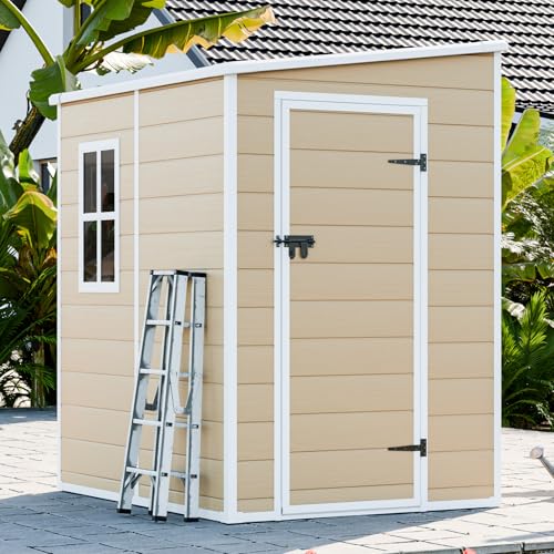 WACASA Small Shed Outdoor Storage, 5 X 4 Ft Waterproof Resin Sheds & Outdoor Storage with Sturdy Floor, Lockable Door, Window & Vents, Vertical Plastic Tool Shed for Garden