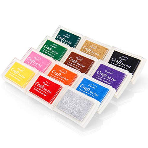 Washable Ink Pads, Finger Stamp Pads for Kids, 12 Color Craft Ink Pad for Rubber Stamps, Paper, Scrapbooking, Wood Fabric, Best Gift for Kids (12 Pack)