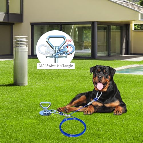Dog Tie Out Stake,30FT Heavy Duty Cable,360° Swivel Dog Run Stake -Dog Runner for Yard,Use Any Dog Tie Out Cable or Yard Leash-Suitable for Large Dogs Up to 150 lbs-for Outdoor Camping