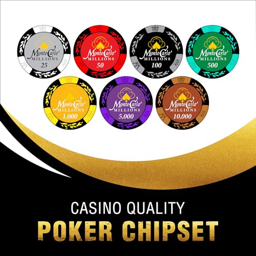 Image of Casino Kart Monte Carlo Poker Chipset | 500 Chips Set with 2 Decks of Playing Cards, Dealer Button & Sturdy Case | Casino-Grade Poker Set for Texas Hold'em, Blackjack & Game Nights
