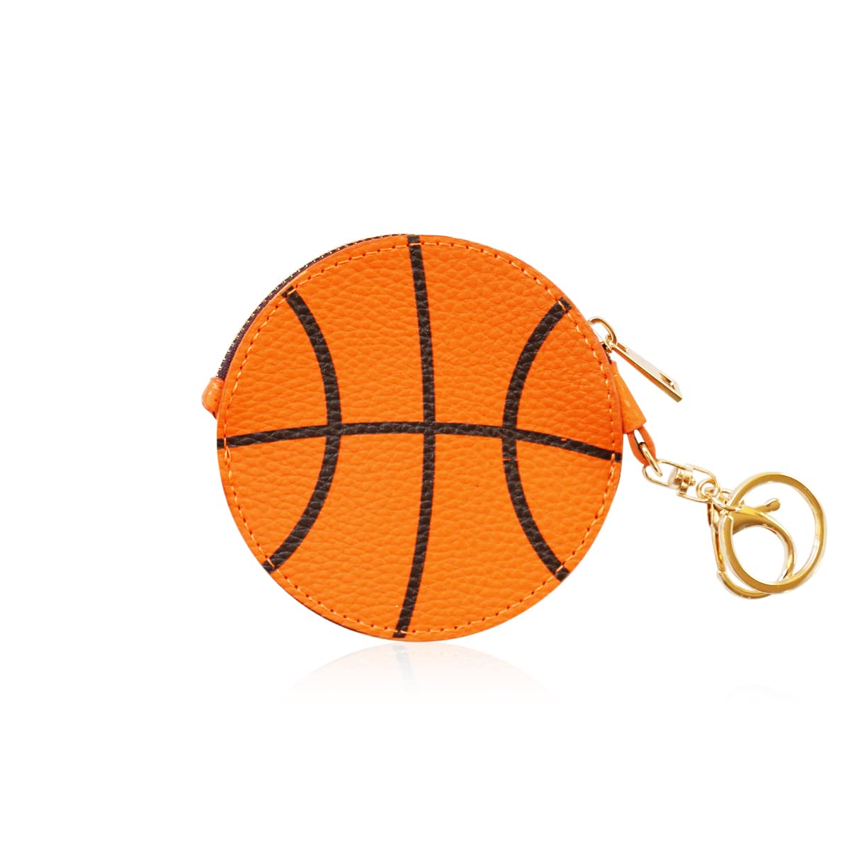 Mini Momo Sports Key Chain Coin Purse Bag Charm - Ball Game Keyring Zip Pouch Cute Tennis Basketball Baseball Golf Football (Coin Purse - Basketball)