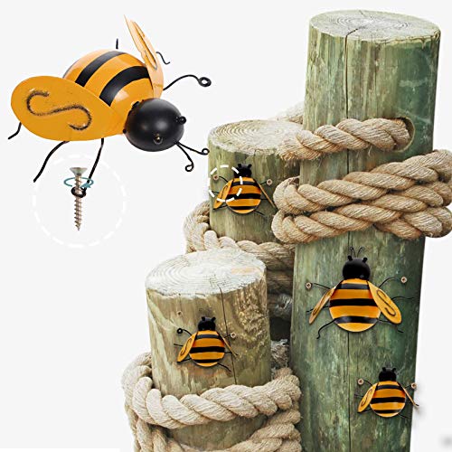 image for MorTime 4 Pack Metal Bee Wall Art Sculptures Garden Decorations, Hangi