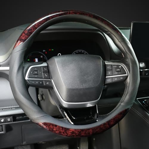 KAFEEK Wood Grain Steering Wheel Cover, Microfiber Leather with Breathable Side Grips, Anti-Slip Rubber Inner Ring, Odorless Mahogany Car Steering Wheel Protector for Men Women, Universal 15 Inch — view 2