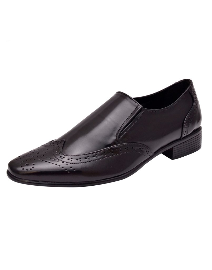hirel's Men Black Brogue Slip On Formal Shoes-picture-53