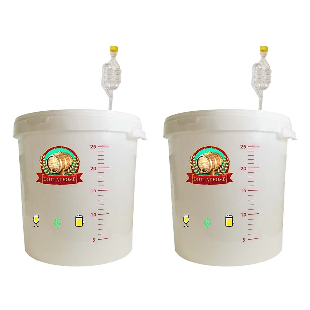 DIAH DO IT AT HOME 2X 30L Clear Fermentation Bucket with Lid & Airlock - Professional Homebrew Fermenter with Liter Scale & Recipes - BPA-Free Food Grade Plastic for DIY Wine, Beer, Cider & Mead