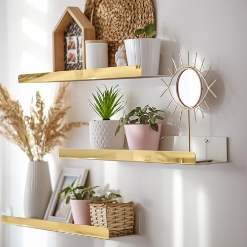 Image of 2 Packs 24 inches Gold Acrylic Shelves,Book Shelf for wall