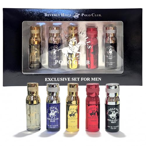 Beverly Hills Polo Club 5 Piece Mini Gift Set Exclusive for Men, EDT Eau De Toilette 5 Mini 0.5oz Bottles