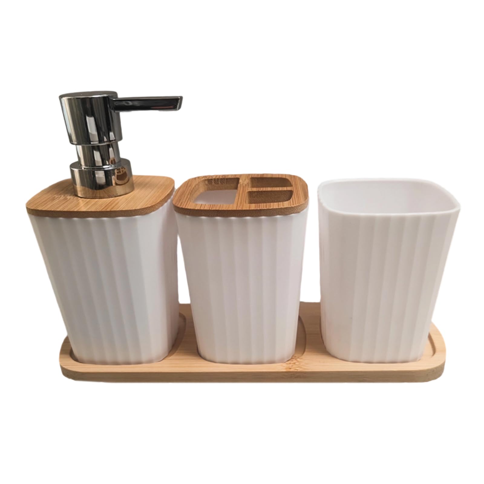 Kalttoy 4Piece Bathroom Set Durability Construction Includes Liquid Hand Soap Dispenser Bottle Toothbrush Holder Cup Modern Bathroom Organise Set