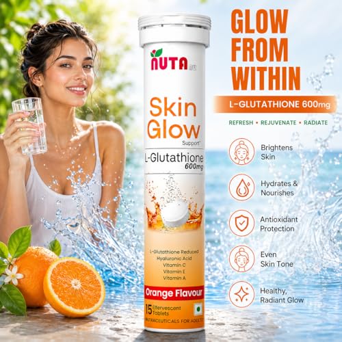 Image of GLUTATHIONE 600mg, HYALURONIC TABLET WITH VITAMIN-C&AE | Advanced L-Glutathione for Skin & Wellness inch. Skin Glow formula, Skin Lighting, Hydration, Anti-Aging, Detoxification, Pigmentation And Tan Removal | Orange Flavor For Men & Women PACK OF 5 (75 Effervescent Tablet)