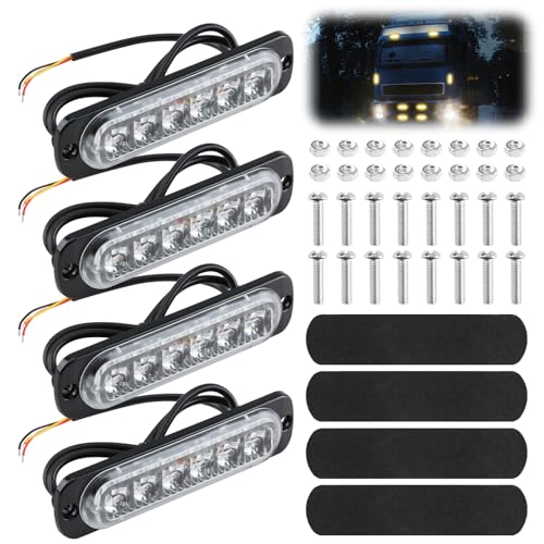 4 Pièces 6 LED Feu de Freinage Stroboscopique, 12V 24V Flash Led Barre Lumineuse Étanche, Feu de Pénétration Stroboscopique Ambre pour Offroad Véhicule Voitureutilitaire Bateau