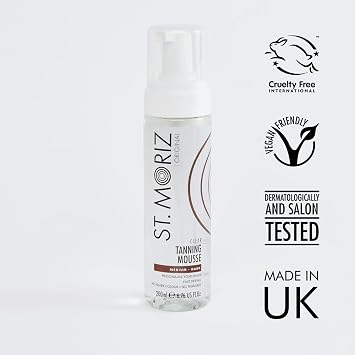 St Moriz Original Instant Clear Tanning Mousse in Medium to Dark | Fast Drying Vegan Fake Tan | Light Glow in 1 Hour, Deeper Glow After 8 Hours | Dermatologically Tested | Cruelty Free | 200ml