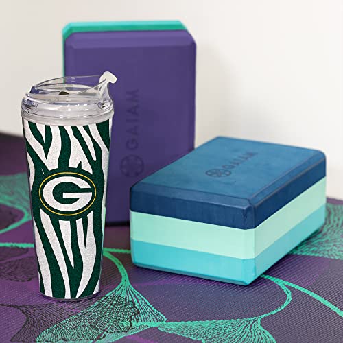 Image of Rico Industries NFL Football Glitter 24oz Acrylic Glitter Tumbler with Hinged Lid, Officially Licensed Double Wall Tumbler with Straw