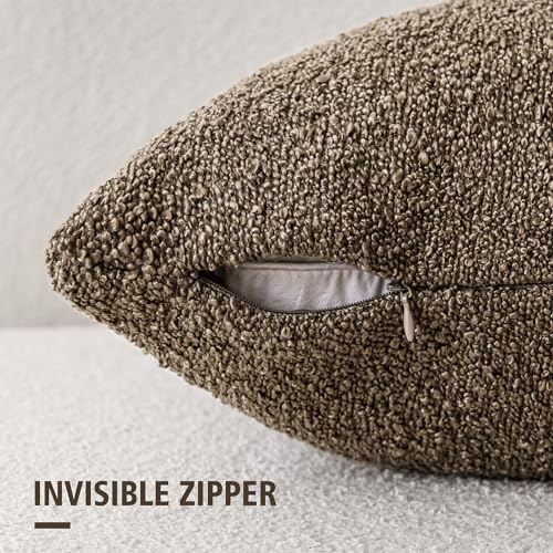 Image of Foindtower Decorative Textured Boucle Throw Pillow Covers Accent Solid Pillow Cases Neutral Soft Cozy Couch Cushion Case for Chair Sofa Bedroom Living Room Home Decor 16x16 Inch,1PC,Light Brown