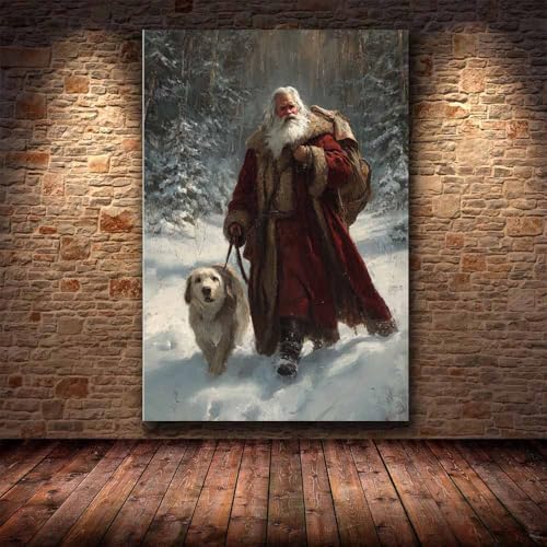 Fresques murales de Noël toile Père Noël vintage 70x100cm - 4