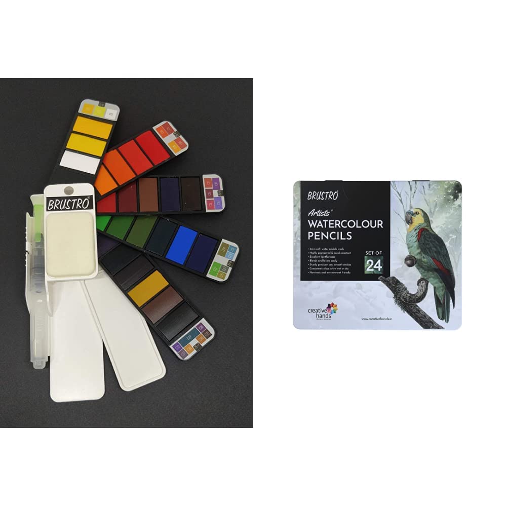 Brustro Artists Watercolour Pan Set of 25 & Brustro Artists Watercolour Pencil Set of 24 (B0BPXB74T3) Amazon Price History, Amazon Price Tracker