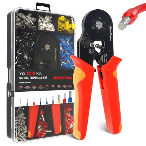 Crimpzange Aderendhülsen Set für 0.08-16mm², AivaToba Aderendhülsenzange mit 1200 Stück, Crimping Pliers & Aderendhülsen Set für Heimwerker und industrieller Bedarf Presszange 16mm2