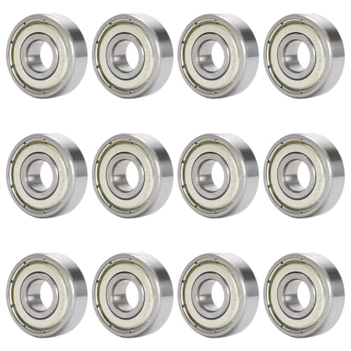 608 ZZ Rodamientos de bolas 608zz de metal doble protección miniatura, 12 piezas 608 ZZ Rodamiento de Bolas de Plata con Rodamiento de Placa Larga para Patines, Patinetas y scooters
