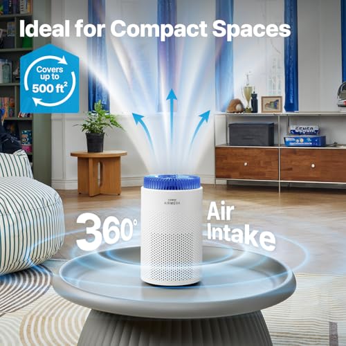 COWAY Air Purifier for Bedroom up to 500 ft², HEPA and Deodorization Filter for Smoke, Allergies, Pet Dander, AQI Monitor, Auto Mode, Filter Indicator, Night Light, 2yr Warranty, Airmega 50 White