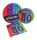 Celebrate 80 Happy Birthday Party Bundle with Paper Plates and Napkins for 8 Guests