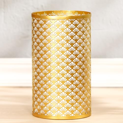 Caneca de basura metálica dorada de 7 x 7 x 12 pulgadas