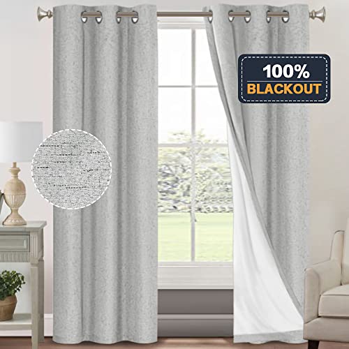 Image of PrinceDeco Blackout Curtains 84 Inches Long Linen Blackout Curtains for Bedroom Textured Thermal Drapes Privacy Protection Soundproof Window Treatment Drapes for Living Room,W42 X L84, Glacier Grey