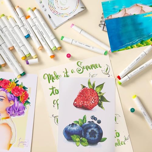 Image of Ohuhu Alcohol Markers Brush Tip -Double Tipped Art Marker Set for Artist Adults Coloring Illustration -120 Colors -Brush &Fine -Honolulu B-Refillable