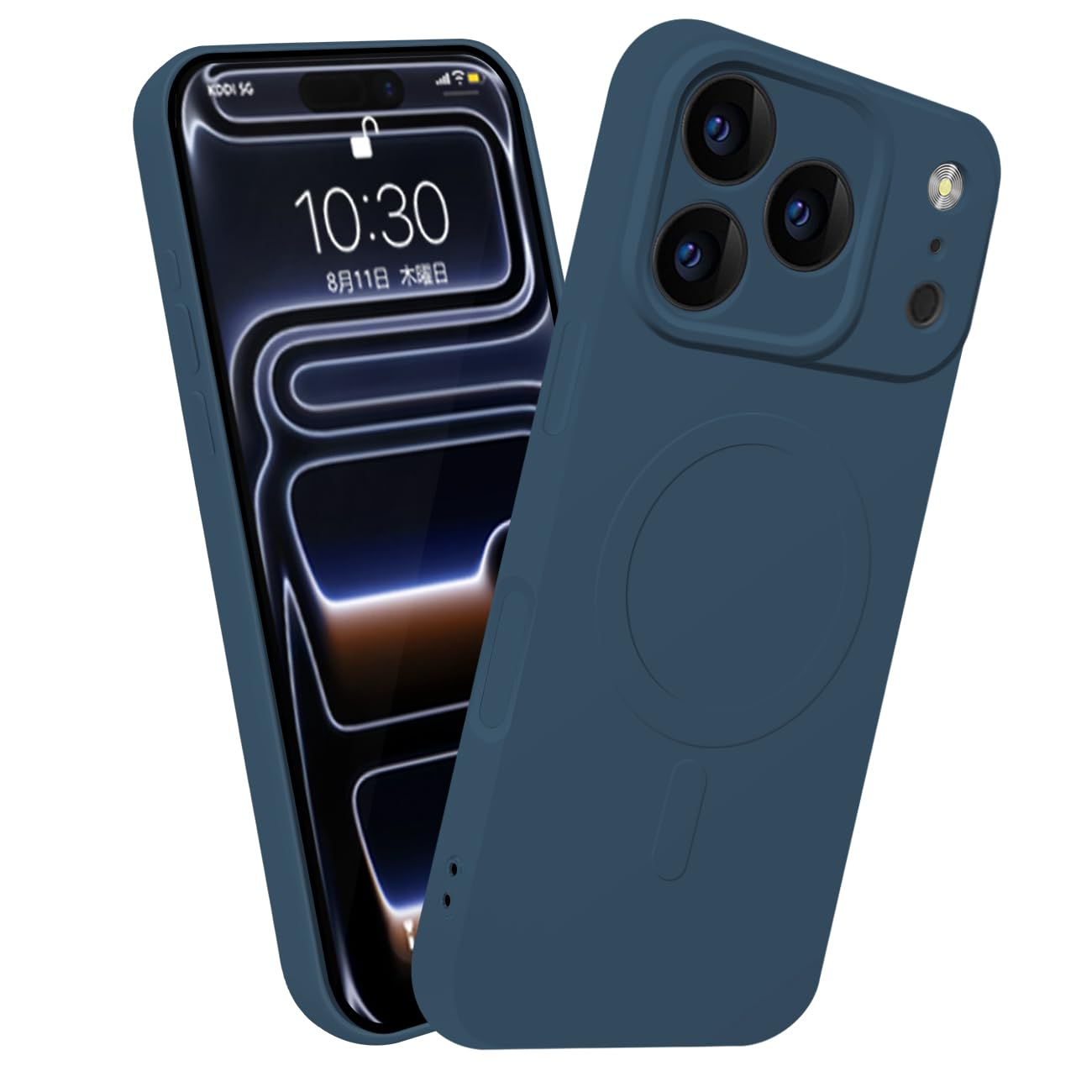 iPhone用 17pro MagSafe対応 シリコン スマホケース いphone17pro ストラップホールバンパー 薄型 全面保護 カバー ネイビーブルー