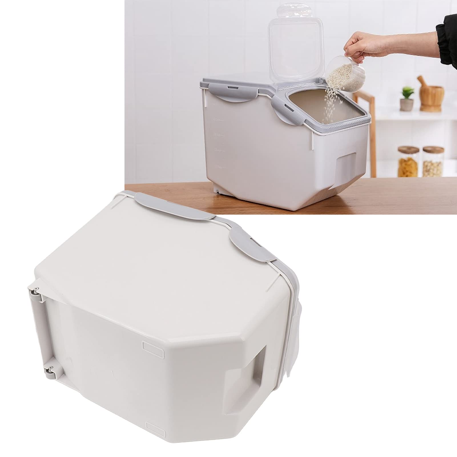 Contenitore per Riso con Misurino Chiusura Ermatica Organizzatore Design Salvaspazio (Grigio 10KG)