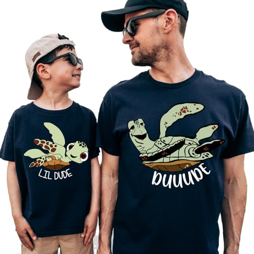 Dude & Lil Dude Turtle Matching T-Shirts – Father Son Graphic Tees for Father’s Day