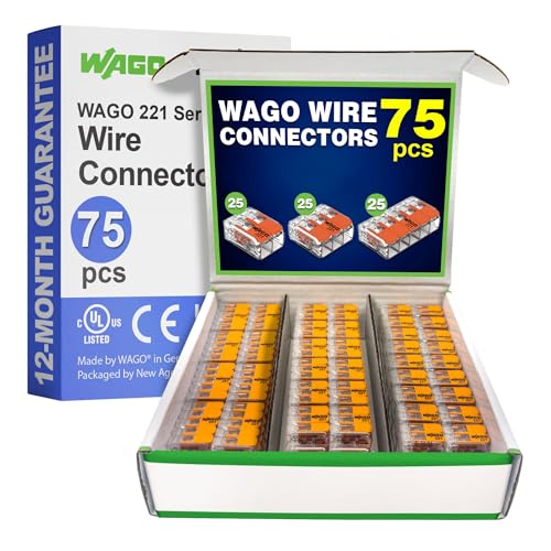 WAGO 221 Series 75pc Compact Splicing Wire Connectors | Includes (25x 221-412) (25x 221-413) (25x 221-415) | WAGO Wire Connectors | Electrical Splicing Lever Nuts | 221 Series Lever Nuts | 2-3-5 Ports