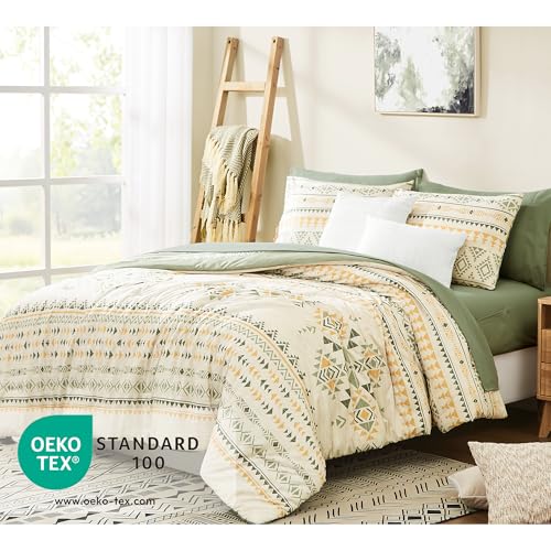 Geniospin King Size Comforter Set- 7 Pieces Boho Bed in a Bag, Western Bedding Set for All Seasons, Reversible Aztec Bedding, Lightweight Comforter Bed Set with Sheets, Pillowcases & Shams