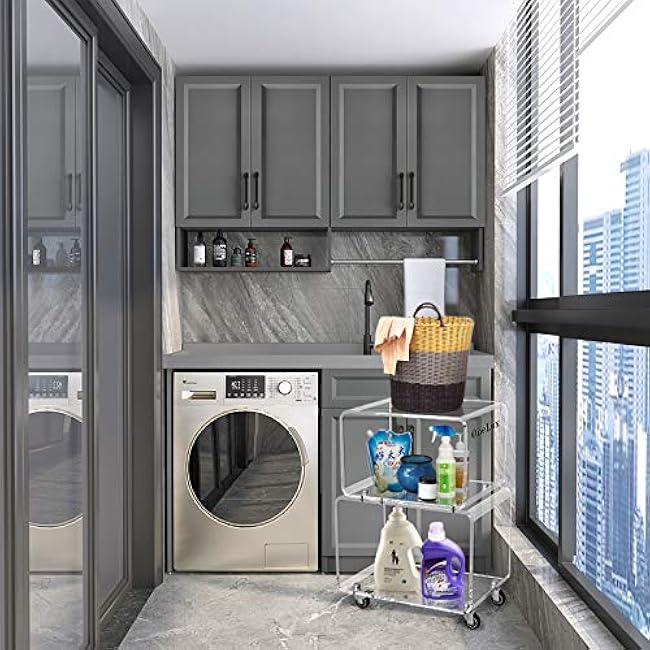 2119 Rolling Utility Cart Tower Rack for Kitchen Bathroom Laundry Dining Room Places,Acrylic Mobile Storage Cart On Wheels-ymmrEB1q