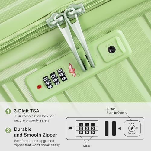 Luggage 5 Piece Sets, Lightweight Rolling Hardside Travel Luggage with TSA Lock, PP Luggage Set, Suitcase with Spinner Wheels for Travel Men Women,20/24/28 Inch Trolley Case + Two-Piece Handbag,Green4