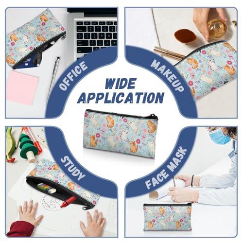 Image of Cat Floral Pencil Case Cute Light Blue School Pencil Box Storage Pouch with Zipper Lightweight Pen Holder for Toddler Back to School Gifts