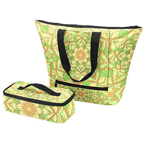Boîte à déjeuner et grand sac fourre-tout multicolore pour voyage et pique-nique