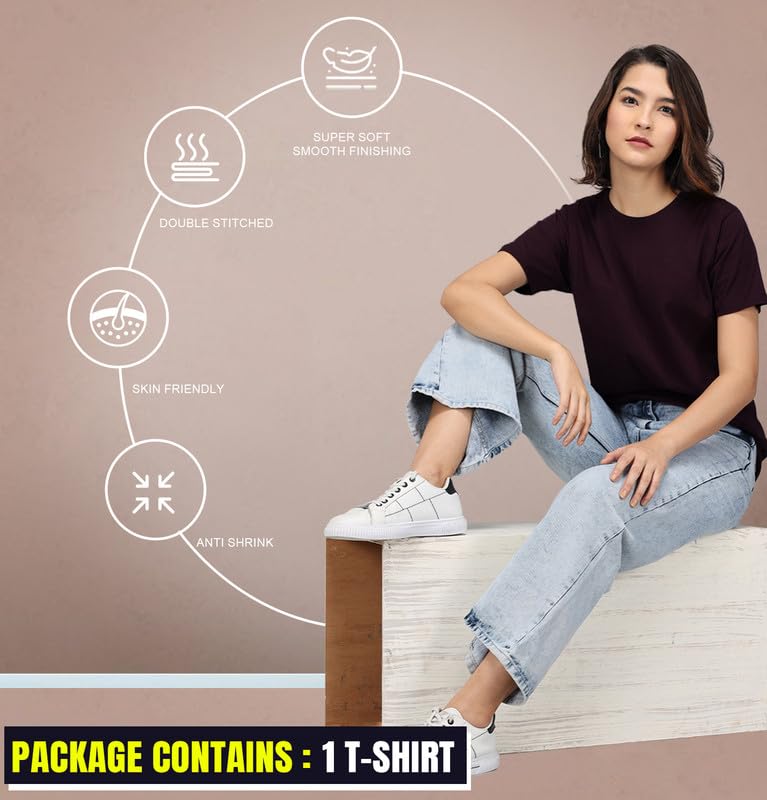 Image of Sleepynuts Women Boyfriend Plain Round Neck Half Sleeve T-Shirt