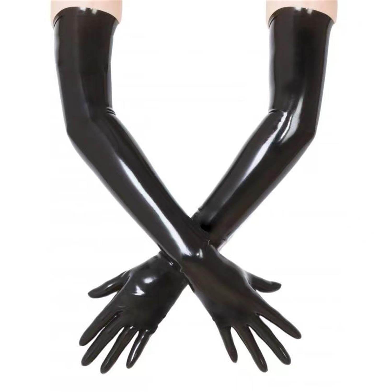 Black Latex Long Gloves Natural Rubber Long Gloves for Women Men Cosplay Party Clubwear