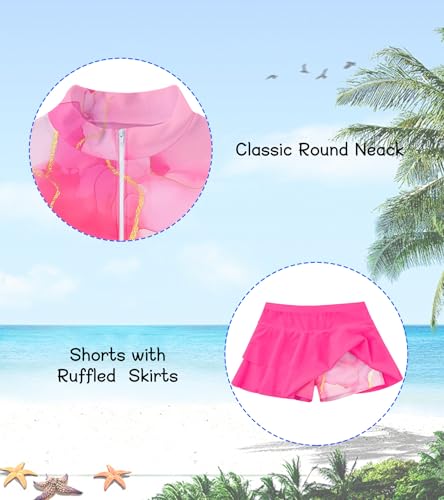 Image of Vogseek 3-12T Girls Rash Guard 2 Pieces Bathing Suit Long Sleeve Swimsuit Swimming Skirt with Shorts Swimwear