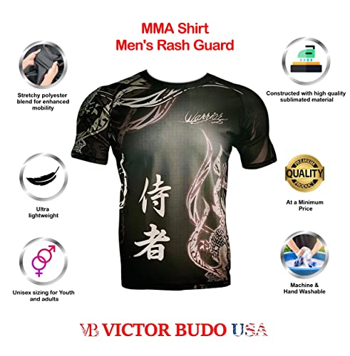 Men's Warrior Sublimated Rash Guard Samurai Short Sleeve Compression BJJ Athletic Jiu Jitsu Sports Black S,M,L,XL2