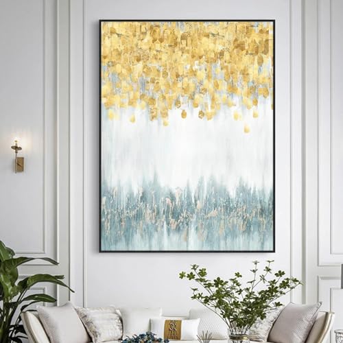 Impression d'art mural dorée abstraite JGGXHM sur toile haut de gamme - 3
