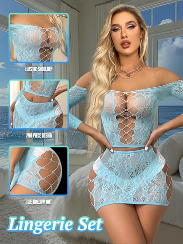 Image of GirlFriend Lingerie for Women Lovely Deep V Neck Teddy Babydoll Mesh Nightwear for Women Mesh Badydoll Fishnets Dresses See Through Lingerie Chemise Outfits One Piece