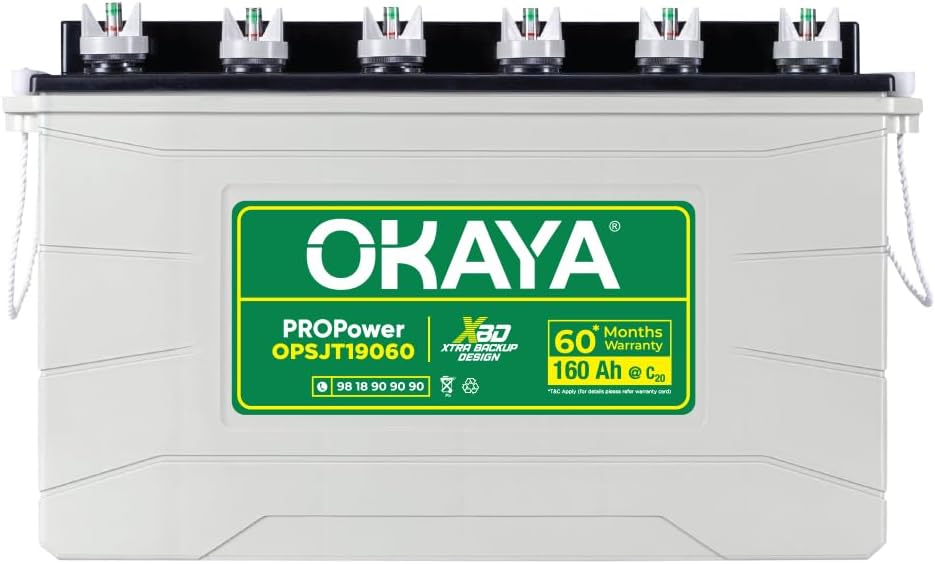 OKAYA PowerON OPSJT19060 160Ah Super Jumbo Tubular Advanced Battery for Home, Office & Shops | Robust & Compact Design | Extra Backup (XBD Technology) | 60 Months Total Warranty