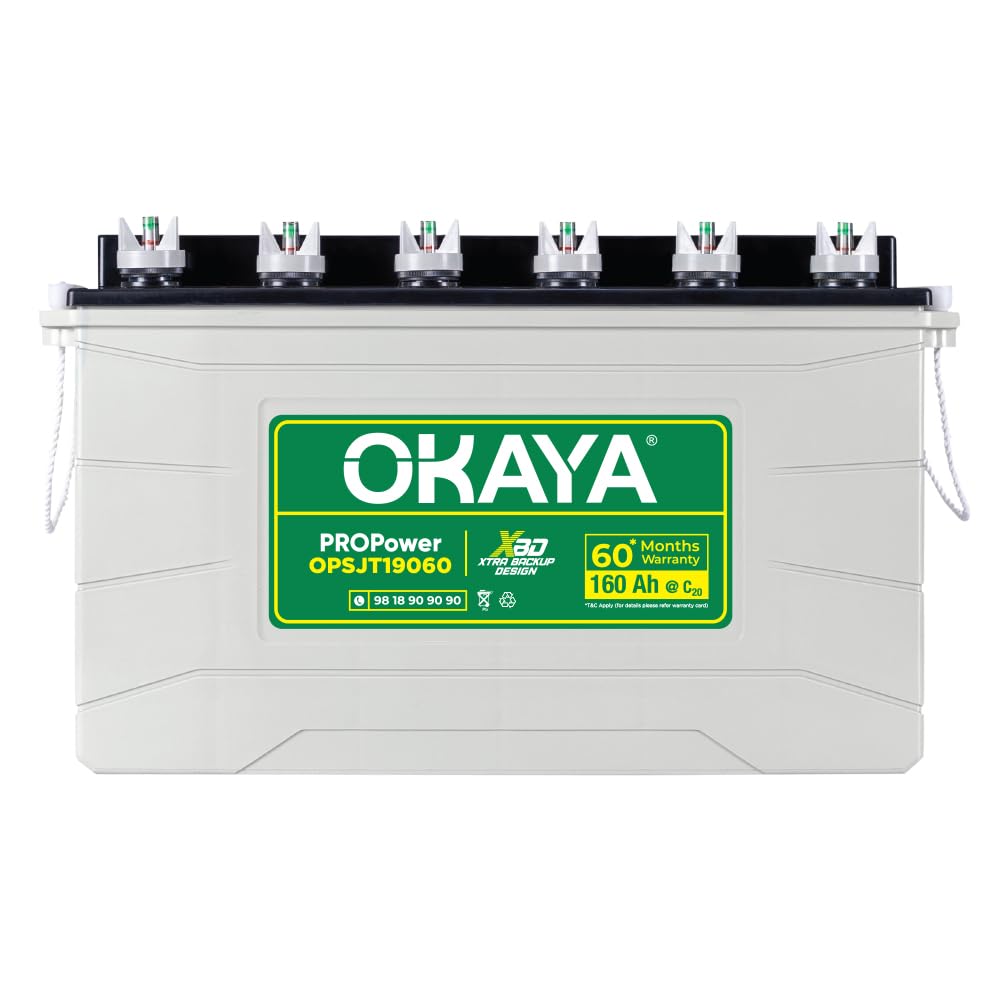 OKAYA PowerON OPSJT19060 160Ah Super Jumbo Tubular Advanced Battery for Home, Office & Shops | Robust & Compact Design | Extra Backup (XBD Technology) | 60 Months Total Warranty